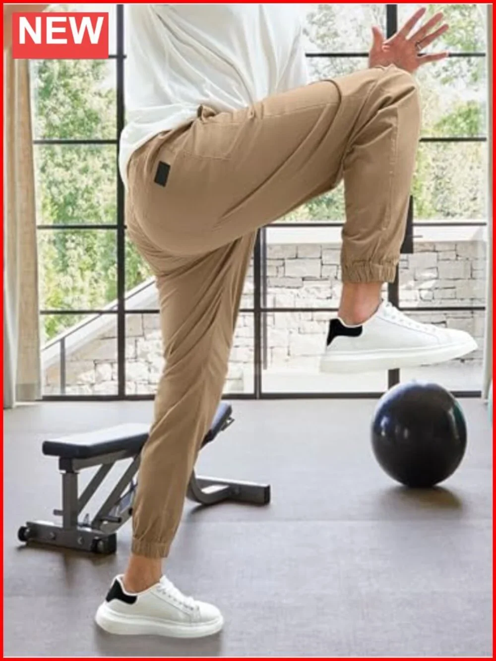 Cotton Elastane Cargo Joggers - Drawstring Twill Pants for Hiking Sports